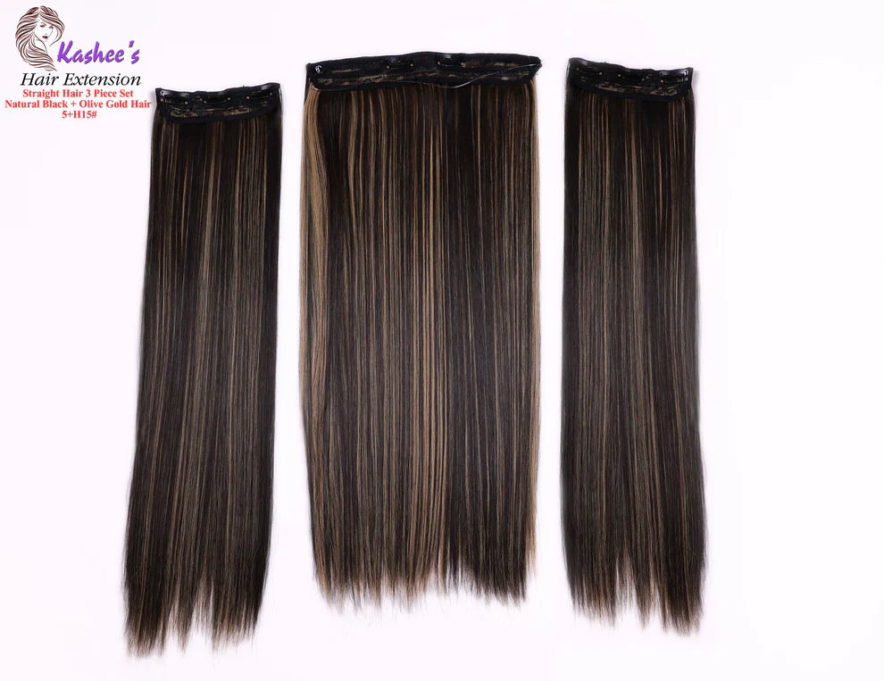 Synthetic Straight Natural Black + Olive Gold Hair Extension 24-26 INCH